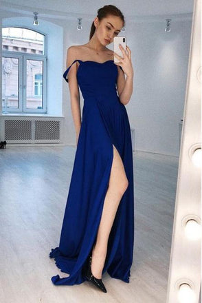 A-Line Straps Floor-Length Royal Blue Prom Dress with Split INN28