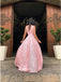 A-Line V-Neck Sweep Train Pink Lace Prom Dress with Split INP10