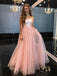 A-Line Strapless Floor-Length Pink Tulle Prom Dress with Belt INL67
