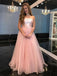 A-Line Strapless Floor-Length Pink Tulle Prom Dress with Belt INL67