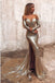 Mermaid Long Split Prom Dress Gold Sequined Evening Dress with Sleeves INP6