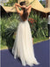 A-Line V-Neck Backless Floor-Length Ivory Tulle Prom Dress with Beading INN20
