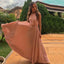 A-Line Long Floor-Length Blush Pleated Chiffon Prom Dress with Beading INK70