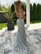 Sexy Mermaid Sweetheart Backless Silver Prom Dress with Split Beading INH35