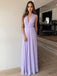 A-Line V-Neck Floor-Length Lilac Chiffon Prom Bridesmaid Dress INL74