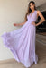 A-Line V-Neck Floor-Length Lilac Chiffon Prom Bridesmaid Dress INL74