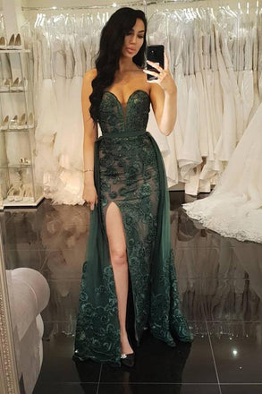 Sheath Sweetheart Dark Green Detachable Prom Dress with Appliques INL77