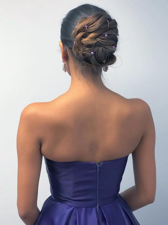 A-Line Sweetheart Ankle-Length Ombre Purple Satin Prom Dress with Pleats INL90