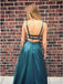 A-Line Scoop Backless Sweep Train Simple Prom Dress with Pockets INK64