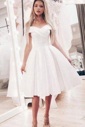 A-Line Off-the-Shoulder White Short Prom Dress, Homecoming Dresses INN32