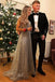 Popular V-Neck Long Silver Prom Dresses with Beading Sequin Evening Dress INS76