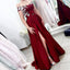 A Line Off the Shoulder Short Sleeves Burgundy Satin Prom Dress With Split INQ64