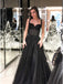 A-Line Spaghetti Straps Long Prom Dresses Sleeveless Black Evening Dress INS78