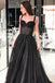 A-Line Spaghetti Straps Long Prom Dresses Sleeveless Black Evening Dress INS78