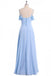 A-line Sky Blue Long Bridesmaid Dress, Off Shoulder Chiffon Long Prom Dress INO81