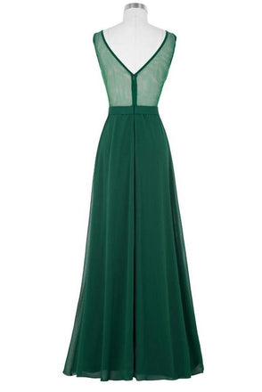 Chiffon Beaded Green V-back Long Formal Mother Of Bridal Dresses K748