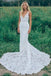 Mermaid V Neck Backless White Lace Long Wedding Dresses,Beach Boho Wedding Dresses INF76