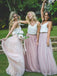 Gorgeous Two Piece Pink Tulle Long Bridesmaid Dress with White Top INM95
