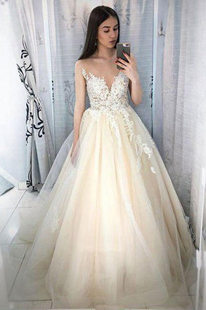 Charming Ball Gown Lace Appliques Long Prom Dresses, Elegant Evening Dresses INF9