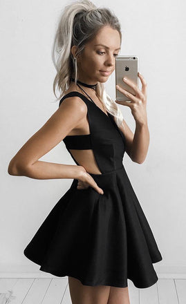 Sexy Black Deep V-neck stunning Mini Sleeveless Homecoming Dresses,Cocktail Dress IN452