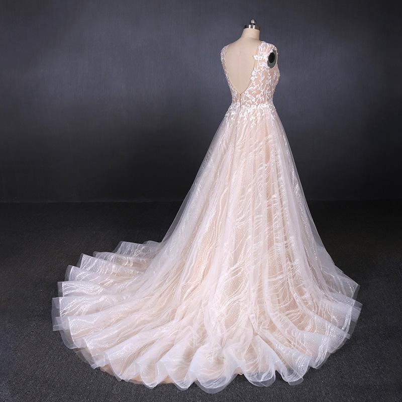 A Line Lace Sleeveless Elegant Wedding Dress, Backless Long Bridal Dresses INQ27