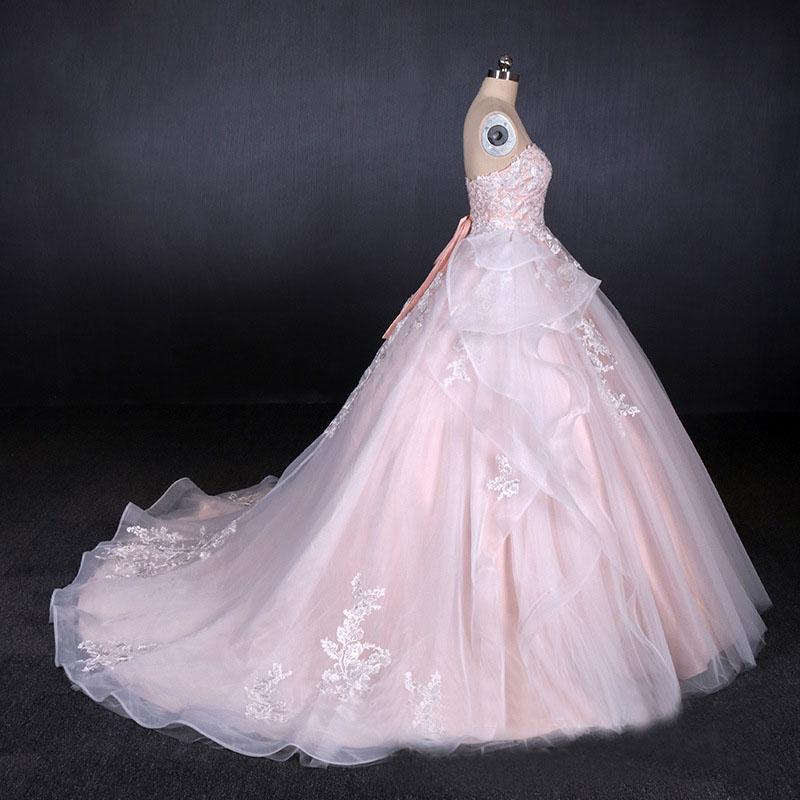 Romantic Pearl Pink Ball Gown Wedding Dress, Sweetheart Appliques Bridal Gown INQ24