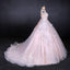 Romantic Pearl Pink Ball Gown Wedding Dress, Sweetheart Appliques Bridal Gown INQ24