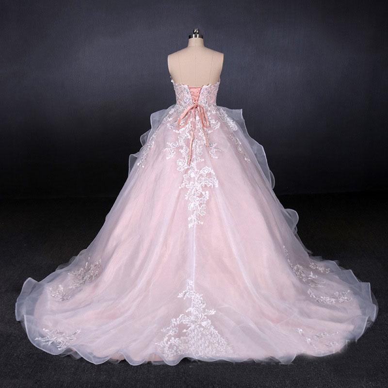 Romantic Pearl Pink Ball Gown Wedding Dress, Sweetheart Appliques Bridal Gown INQ24
