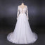 A Line Tulle Lace Appliques Long Sleeves Wedding Dress, Cheap Bridal Dresses INQ28