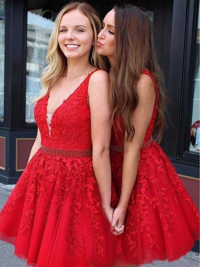 Blue Appliques Beaded Sleeveless A Line Tulle Short Homecoming Dresses INO78