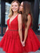 Blue Appliques Beaded Sleeveless A Line Tulle Short Homecoming Dresses INO78