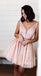 Blue Appliques Beaded Sleeveless A Line Tulle Short Homecoming Dresses INO78