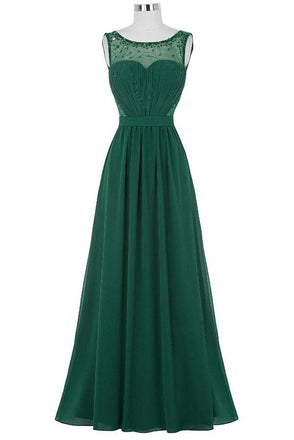 Chiffon Beaded Green V-back Long Formal Mother Of Bridal Dresses K748