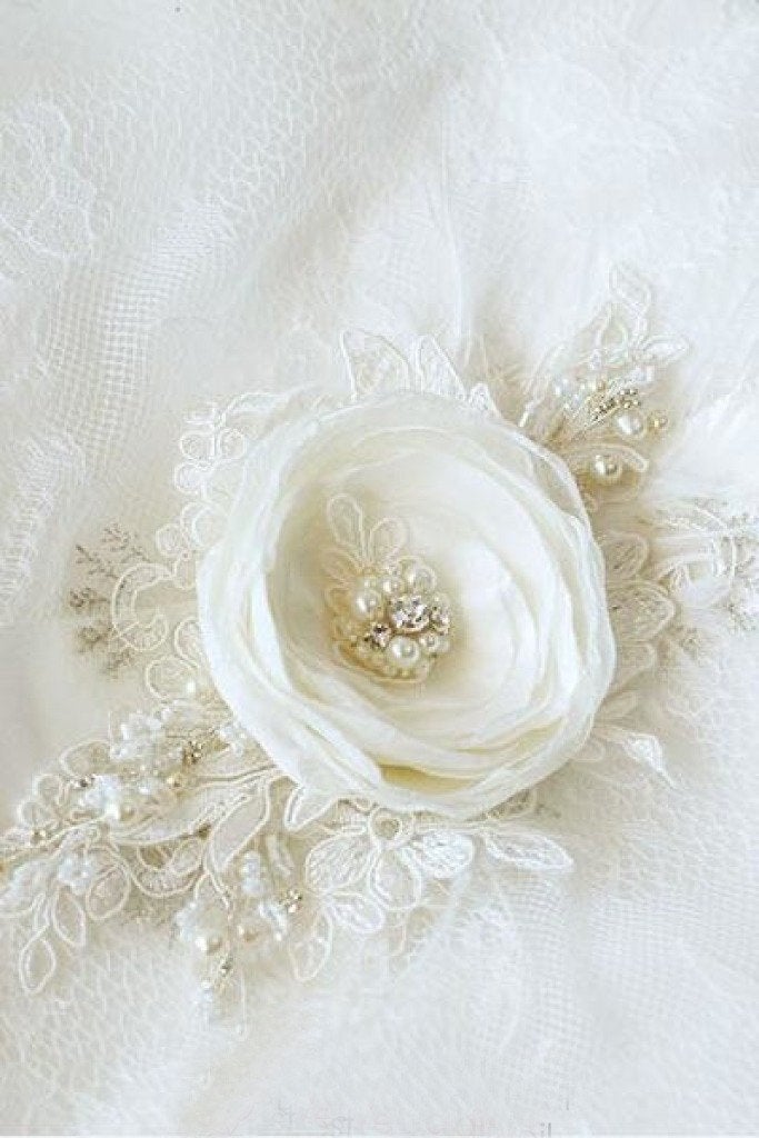 Ivory Floral Bridal Belt Applique Lace Applique Sash Beaded Pearls BS11