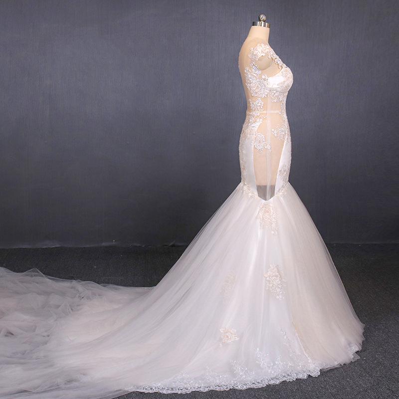 Charming Mermaid Tulle Wedding Dress, Chapel Train Long Bridal Gown INQ14