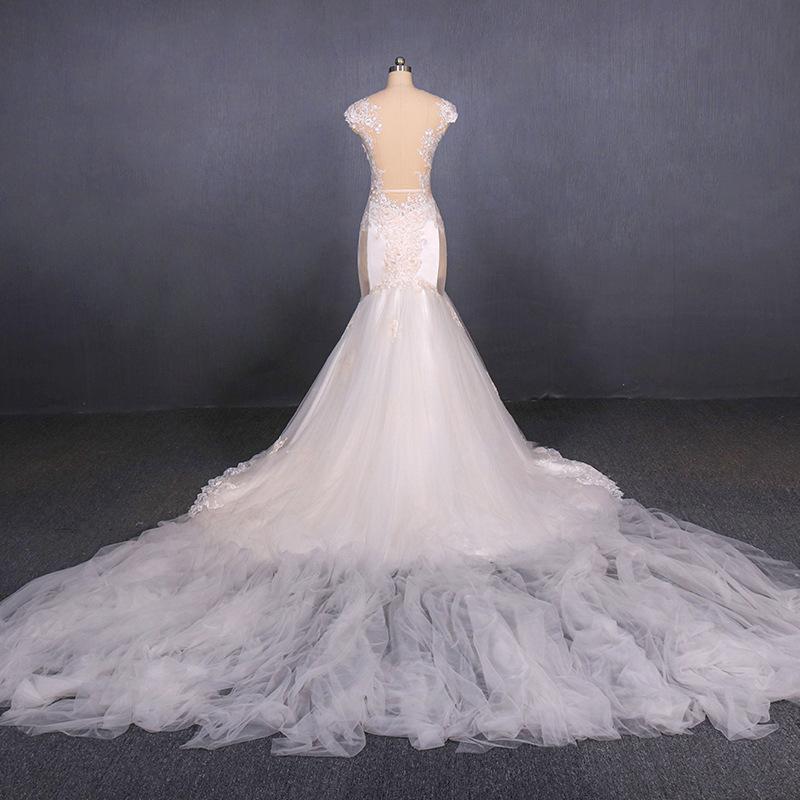 Charming Mermaid Tulle Wedding Dress, Chapel Train Long Bridal Gown INQ14