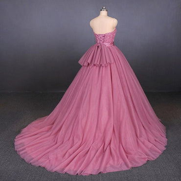 Strapless A Line Tulle Lace Appliques Prom Dresses, Long Formal Dress INQ22
