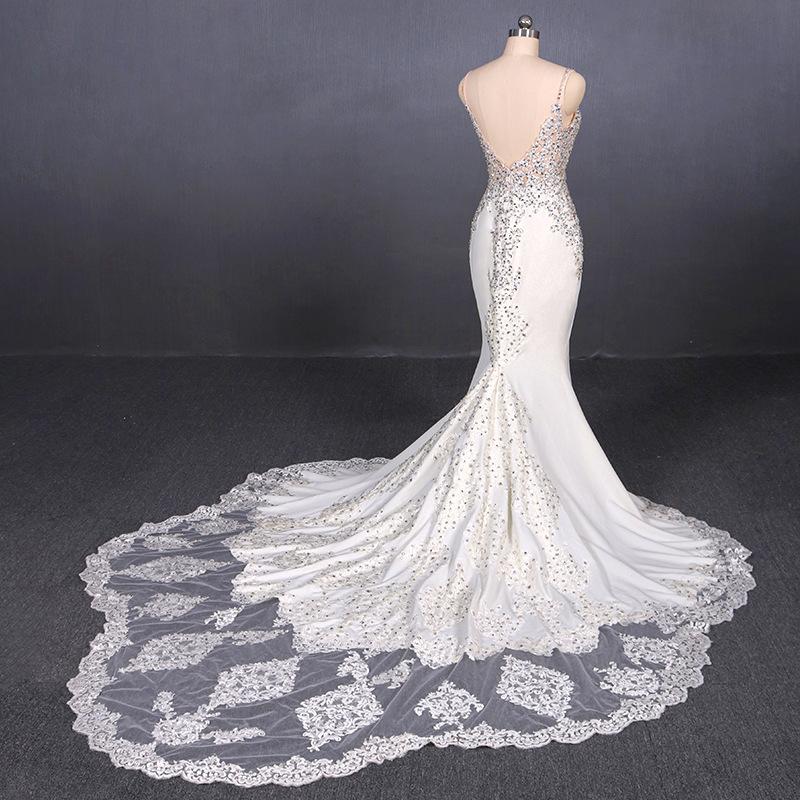 Mermaid Spaghetti Straps Beading Wedding Dress, Elegant Appliques Bridal Dresses INQ15