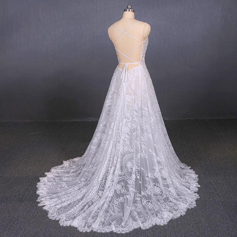A Line Spaghetti Straps Long Elegant Wedding Dresses With Lace INQ11