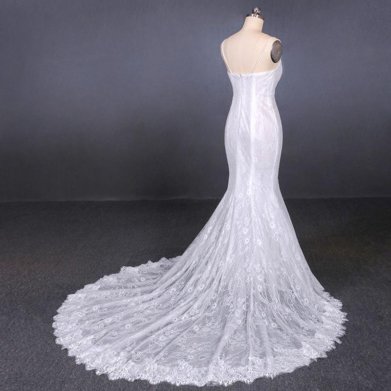 Mermaid Spaghetti Straps Lace Wedding Dress, Fashion Long Bridal Dresses INQ17