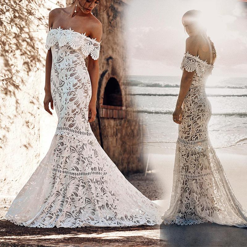 Off the Shoulder Lace Mermaid Wedding Dress, Cheap Bridal Dress INP72