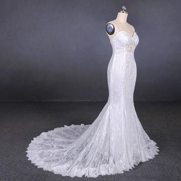 Mermaid Spaghetti Straps Lace Wedding Dress, Fashion Long Bridal Dresses INQ17