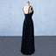 Navy Blue Chiffon V Neck A Line Long Prom Dresses With Lace Top INQ21