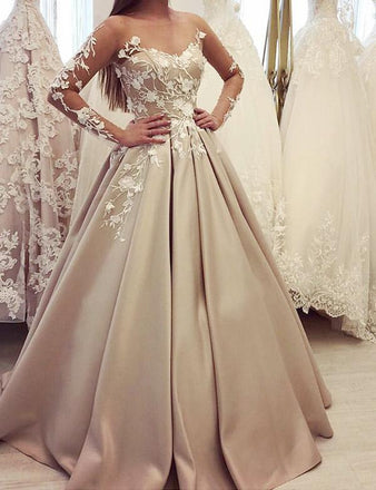 Gorgeous Bateau A Line Appliques  Prom Dress with Long Sleeves INH37
