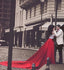 White Lace Crop Top Red Satin Two Piece A Line Prom Dresses IN817