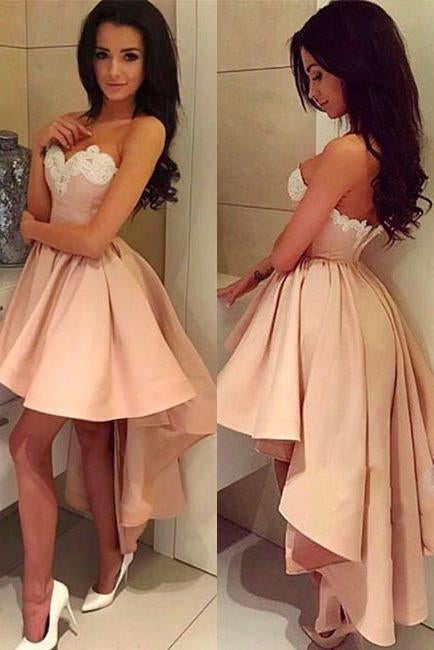 Sexy Homecoming Dresses,Sweetheart Homecoming Dresses,A Line Homecoming Dress,High-low Prom Dress,Pink Prom Dresses,White Lace Homecoming Dress