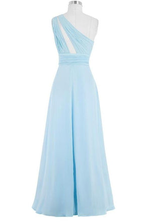 Light Sky Blue One Shoulder Long Chiffon Plus Size Cheap Prom Dresses K749