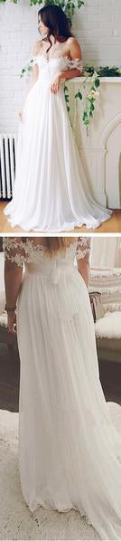 Popular Off the Shoulder Long A-line Ivory Chiffon Sexy Beach Wedding Dresses IN796