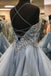 Gray Tulle Beads Long Prom Dress A Line Formal Evening Dresses INQ33
