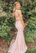 Elegant Strapless Pink Lace Long Prom Dress with Side Slit IN1804